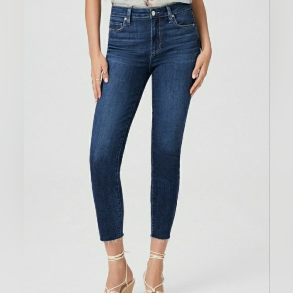 PAIGE Kylie Crop Raw Edge Skinny Mid-Rise Women's Blue Jeans Size 30